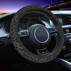 Black Leopard Print Steering Wheel Cover 15 Inch Black Cheetah Steering Wheel Cover Anti-Slip Breathable Universal 2 Pcs Car Interior Cup Holder Pad for Men Women