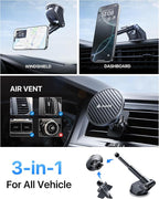 【Military-Grade】 3 in1 Magnetic Phone Holder for Car Dashboard Windshield Vent 【Upgrade Suction & Strongest Magnet】Retractable for MagSafe Car Mount Mats for iPhone 17 16 15 14 Pro Max Sumsung