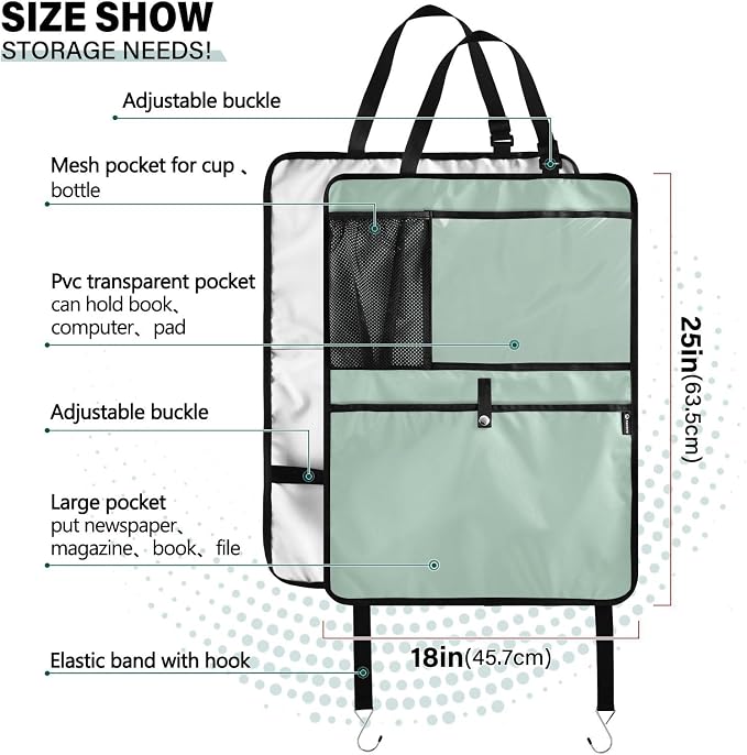 Leave Green Car Seat Organizer for Kids Backseat Kick Mat with Adjustable Strap Backseat Protectors for SUV Car Vehicle 1 Pcs