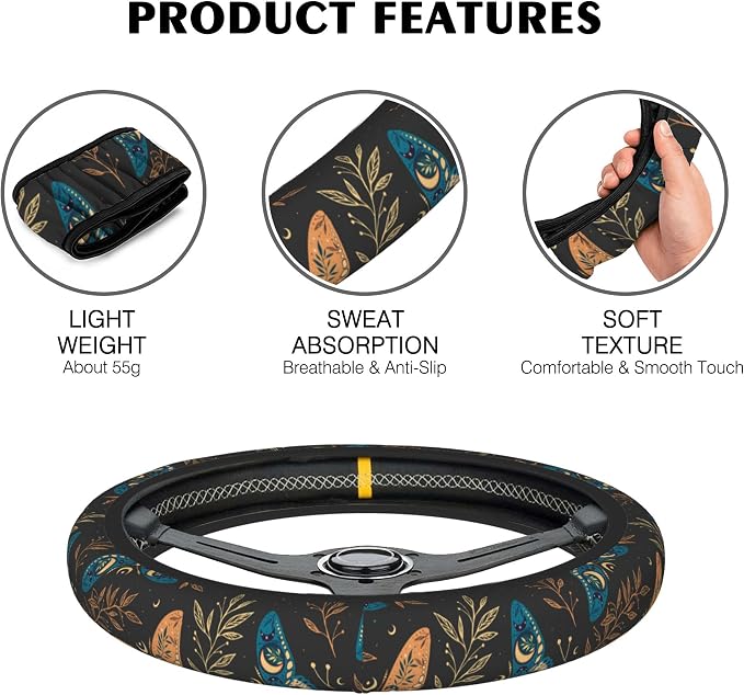 Bohemian Butterflies Steering Wheel Covers Universal 15 Inch Car Wheel Cover,Anti-Slip Breathable Car Accessories Protector Fit for Trucks,Sedans,SUVs,Vans