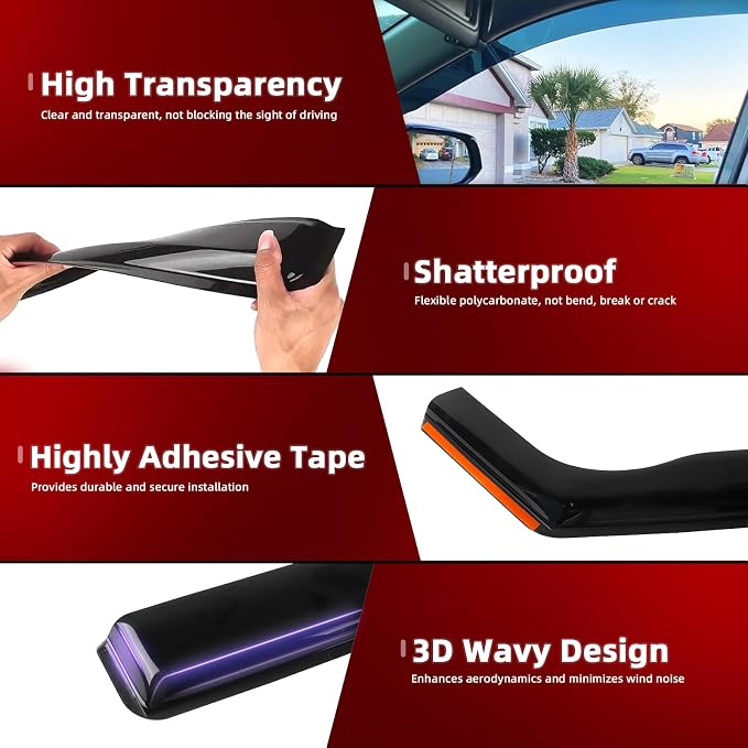 in-Channel Rain Guards 4pcs Fit for Hyundai Sonata 2020 2021 2022 2023 2024 2025 2026, Smoke Tinted Window Visors Wind Deflectors Vent Shield Shade with 2pcs Side Mirror Rain Visor Eyebrow