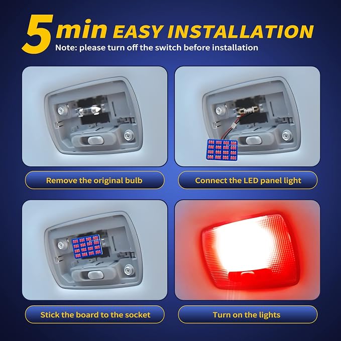 Car Interior LED Lights Accessories with 194 168 T10 / BA9S / DE3175 6418 211-2 578 Festoon Adapters, 48-SMD Panel Lamps for Dome Map Door Trunk Courtesy License Plate Lights (Brilliant Red)