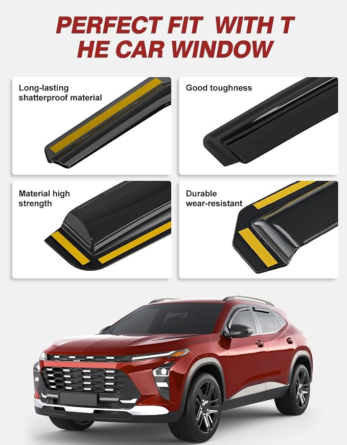 in-Channel Window Rain Guards Fit for 2024 2025 2026 Chevy Trax, Extra Durable Window Deflectors Window Visors Vent Shades Vent Visors Car Accessories