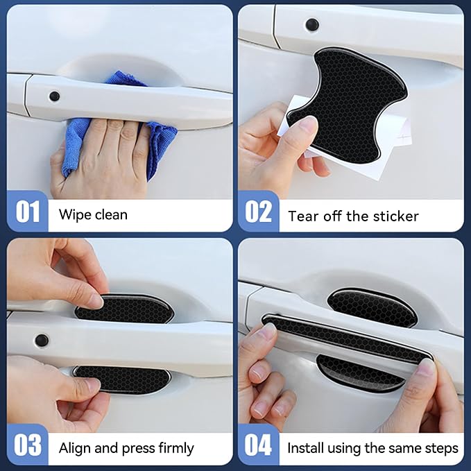 4Pcs Reflective Car Door Handle Bowl Sticker, Car Door Handle Protective Sticker Anti-Scratch, Scratch Collision Protection Guard Universal for SUV Truck RV, Auto Exterior Decor (Black-3)
