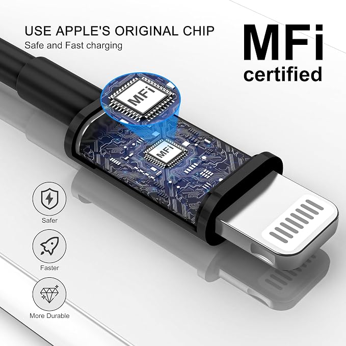 Car iPhone Carplay Cable, Car Charger Cord, USB A to Lightning Cable Fast Charging & Data Transfer for iPhone 14/13/12/11 Pro Max XR XS X 8 7 6 Plus SE Tangle-Free,3ft Black
