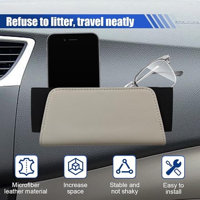 Car Seat Side Storage Pocket, Leather Foldable Auto Door Storage Box, Waterproof Car Trash Can Organizer, Multifunctional Vehicle Interior Accessories for Phones, Glasses, Keys, Cards (Beige)