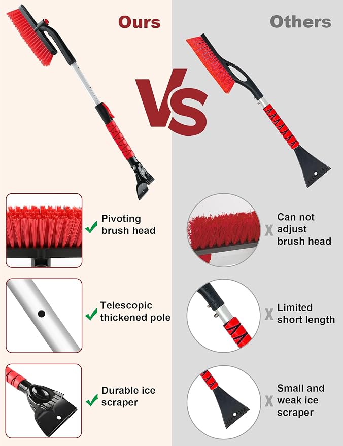 32" Snow Brush for Car Ice Scraper for Windshield Car Scraper Brush for Ice and Snow Scraper with Brush Extendable Long Snow Removal Brush for Trucks SUV Snow Broom Cleaner for Car