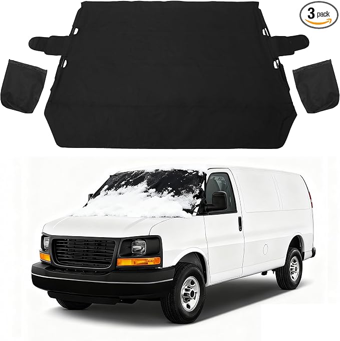 Windshield Cover for Ice and Snow Front Fit for Vans Windshield Snow Cover Windshield Protector Winter Car Accessories 600D Oxford Fabric Black 67"x56"