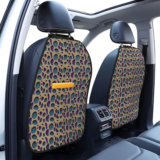 Kick Mat Back Seat Protector for Car 2 Pack Extra Large Car Back Seat Cover with 3 Storage Pockets Waterproof Seat Back Protector Repetition and Pattern Backseat Car Organizer for Trucks SUV