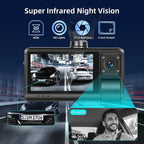 3 Channel Dash Cam for Cars, Dash Cam Front and Rear Inside, Bulit-in WiFi: 3 inch IPS Screen, 1080P Triple Dash Camera with 64GB Card, G-Sensor, Loop Record, Night Vision + Rearview Camera