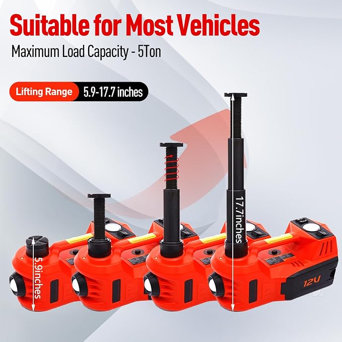 Electric Car Jack 5 Ton 12V Floor Jack Hydraulic Jack Stand Car Lift Jack with Integrated Tire Pump for SUV Truck Sedan Vehicle Roadside Emergency Tire Change