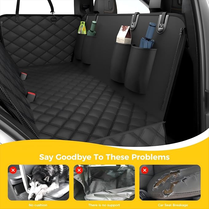 Dog Car Seat Cover for Back Seat,100% Waterproof Scratch Proof Nonslip Seat Cover,600D Heavy Duty Scratch Soft Dog Hammock for Car for Cars Trucks and SUVs Black