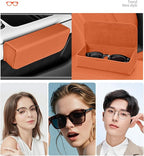 Car Sunglasses Holder, Large Capacity Universal Fit Adhesive Mount Eyewear Case with Magnetic Closure Glasses Protective Storage Box for Man Women Beige