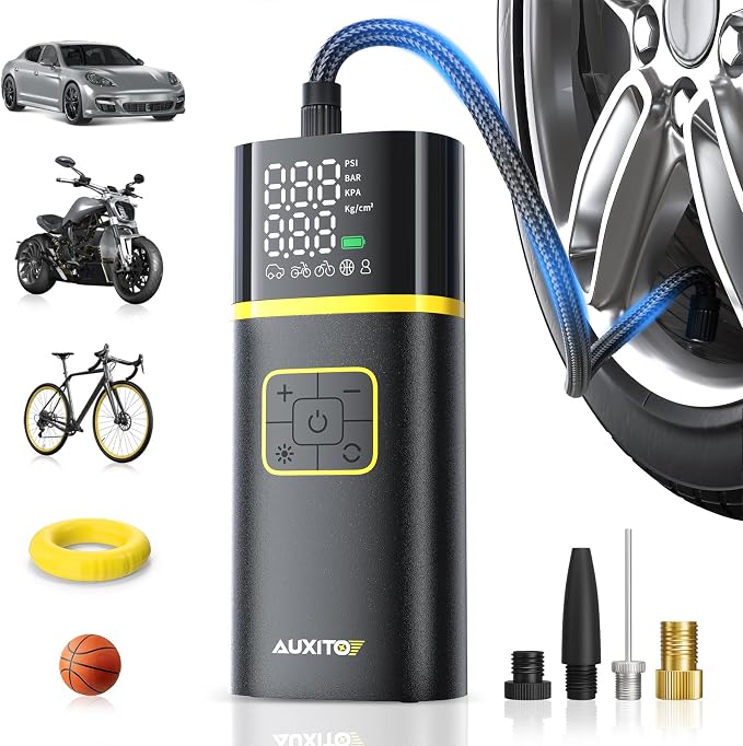 Tire Inflator Portable Air Compressor - Air Pump for Car Tires with Digital Pressure Gauge, Cordless Rechargeable Battery, Emergency LED Light for Car Motorcycle Bike Ball, 150PSI, Auto Stop