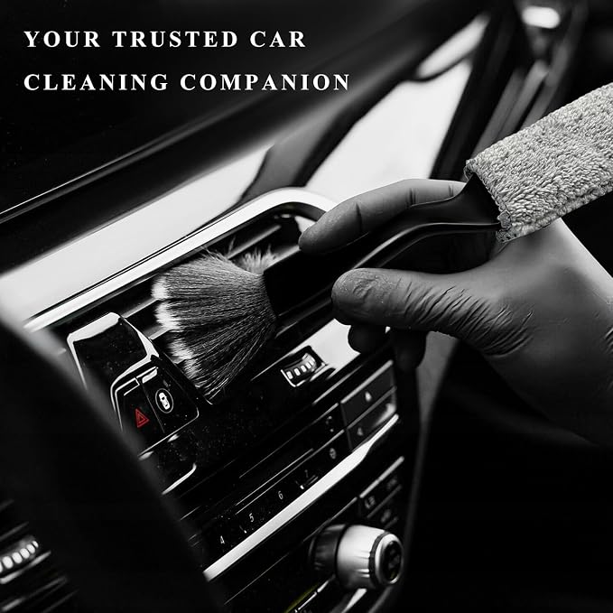 2 in 1 Duster for Car Clean, Portable Double Head Auto Detailing Brush, Soft Double-Ended Dust Removal Brush Interior Cleaning Tool for Most Vehicles, Car Accessories (Black)