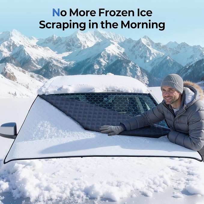 Car Windshield Cover for Ice and Snow Heavy Duty 600D Oxford Fabric with Side Mirror Cover,Standard Winter Frost Hail Protector for Most Car, Truck, SUV, Van and MPV (66x 47Inch)