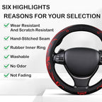 Red Embroidery Butterfly Car Steering Wheel Cover,14.5-15 Inch Universal Leather Covers Breathable Anti-Slip Odorless Steering Wheels Accessories for Men Women