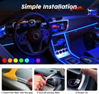 USB Car LED Lights, Interior Car Lights Strip with APP and RF Remote Control, 5 in 1 Ambient Lighting with 276 inches Fiber Optic Music Sync Simple Installation EL Wire Lights (5 in 1/276 inches)