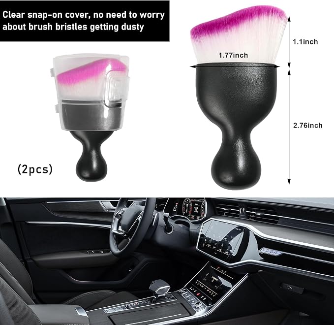2 PCS Car Detailing Brush, Curved Soft Bristles Auto Removal Dust Collectors, Universal Vehicle Dashboard, Air Conditioner Vents etc Interior Cleaning Tool Accessories (White/Red)