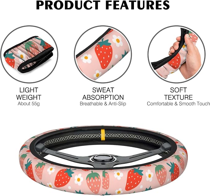 Colorful Water Drop Car Steering Wheel Cover, Non-Slip Absorbing Sweat Car Wheel Cover Accessories for Men Women,Universal 15" Fit Auto SUV Vans Trucks