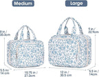 Travel Toiletry Bag for Women Large Hanging Makeup Bag Organizer Toiletries Bag for Full Size Essentials Accessories Cosmetics (Blue Flower (Large))