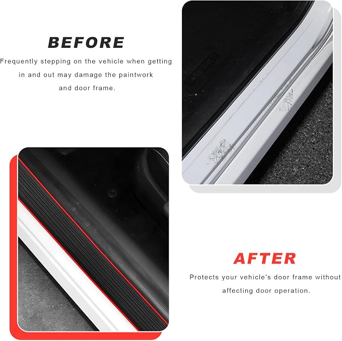 4 PCS Car Door Sill Protector, Anti-Scratch Automotive Threshold Protective Strip, Waterproof Door Edge Guards Step Shield Cover for Sedans Trucks SUVs, Car Accessories (Black & Red)