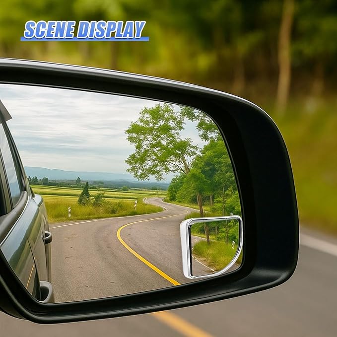 2PCS Car Fan Shaped Blind Spot Mirrors, HD Glass Wide Angle Car Side Mirrors with Housing, Self-Adhesive Adjustable Convex Rearview Mirror, Vehicle Parking Safety Accessories (Silver)