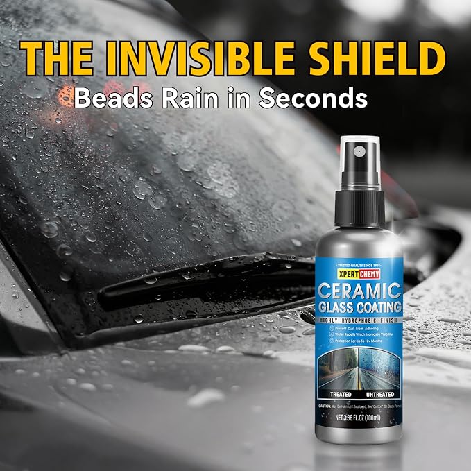 XPERTCHEMY Ceramic Rain Repellant Windshield, Glass Coating Spray, Hydrophobic Protective Formula, Advanced Rain Windshield Water Repellent for Cars, Mirrors and Other Glass Surfaces