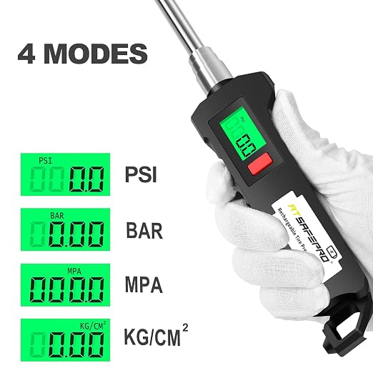 Chrome Plated Steel Dual Head Tire Inflator - 150 PSI, Backlight LCD & Flashlight, Rechargeable for Semi, Truck, RV & Cars