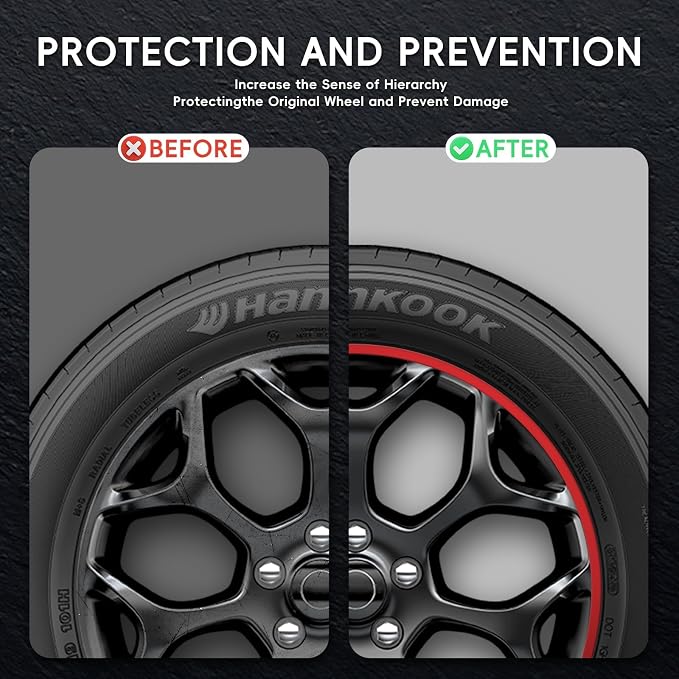 Red 20" Rim Protector, Aluminium Alloy Wheel Protection Ring, Wheel Rim Protector Strips for Curb Rash Prevention, Universal Wheel Accessories for Cars, Trucks, SUVs & Tesla All Models 4PCS