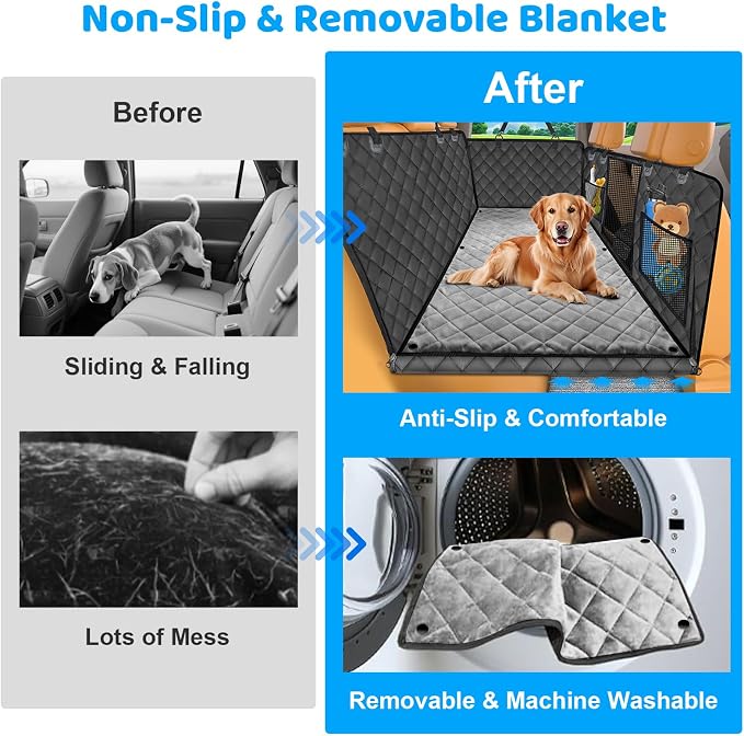 2026 Upgraded Back Seat Extender for Dogs - Large Hard Bottom Dog Car Seat Cover Holds 550lbs, Waterproof Dog Hammock Pet Bed with High-Density Foam Non-Slip Backseat Protector