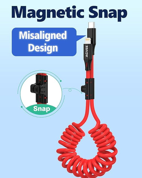 2 Pack 3ft Coiled USB-C to Lightning Cable [MFI Certified] Carplay | 30W PD Fast Charger Data Transfer Cord in Car for iPhone 14/13/12/11/XS/8/7/6/5, iPad, iPod
