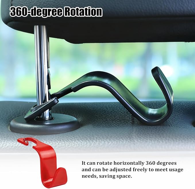 Car Seat Headrest Hook, 4PCS Vehicle Seat Back Hanger Storage Organizer for Handbag Purse Coat, Auto Interior Headrest Hook, Universal for SUV Automobile Truck (Red)