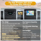 Car Radio Stereo for Dodge Ram 1500 2500 3500 2009 2010 2011 2012 Avenger Challenger 2008 2009 2010 2011 2012 2013 2014, 7 Inch Touch Screen with Wireless CarPlay Android Auto Backup Camera