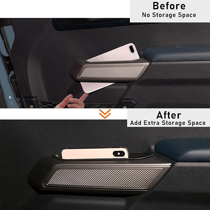 Door Side Storage Box Handle Container for Ford Bronco 2021 2022 2023 2024 2025 Car Interior Accessories, ABS Front Door Side Armrest Phone Pocket Organizer Insert Glove Pallet 2PCS Set