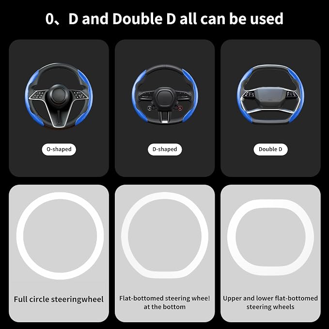 2Pc Carbon Fiber Steering Wheel Cover Universal Fit 99% Cars | Non-slip soft grip, easy to wipe clean, quick to install, perfect for daily commutes and road trips, Blue