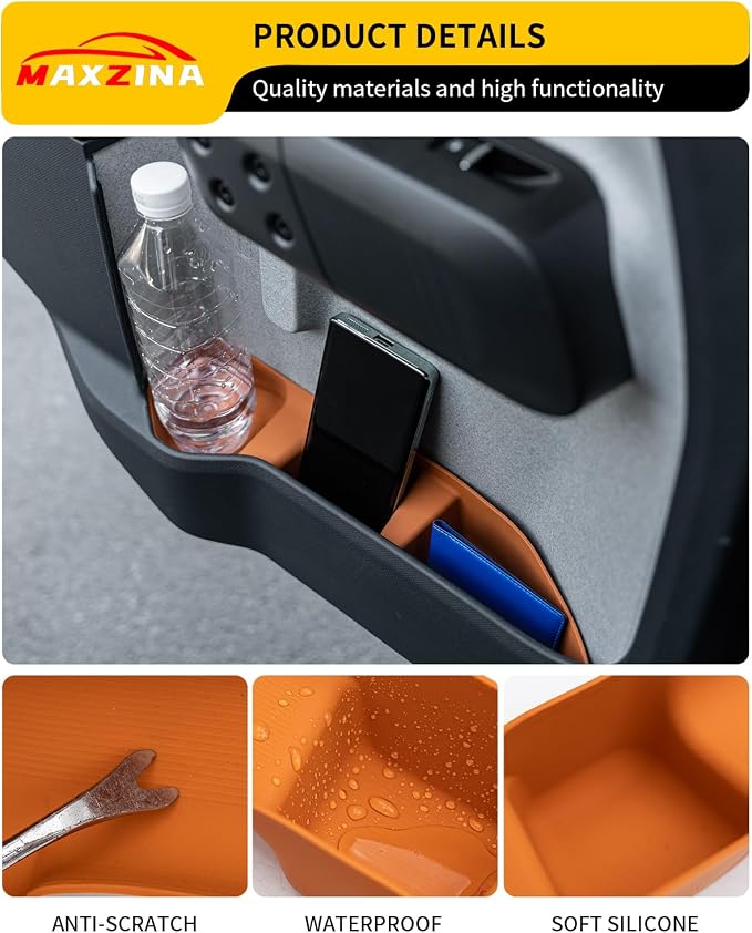 Door Side Storage Tray Compatible with 2022-2025 (No for 2026) Ford Maverick Side Door Storage Box Door Organizer Phone Pocket Silicone Front & Rear 4PCS Maverick Accessories (Light Orange)