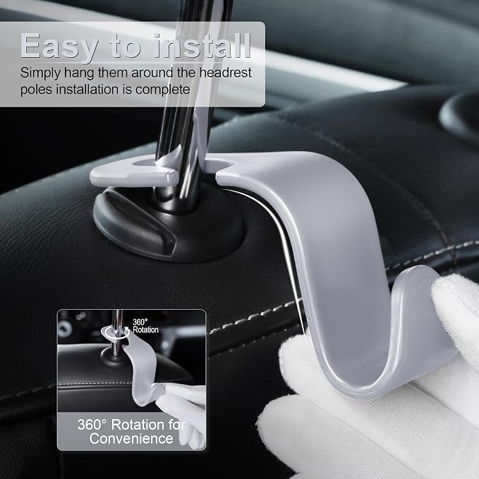 Car Seat Headrest Hook, Car Headrest Hidden Hook, 4 Pack Universal Auto Car Back Seat Hook Organizer for Purse Coat, Car Interior Accessories (Gray)