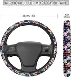 Steering Wheel Cover for Women, Hippie Flower Skull Sweat Absorbing Non-Slip Steering Wheel Protection Case, Machine Washable Elastic Flexible Universal 14 to 15 inch
