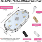 4 PCS Wireless Led Lights for Car Interior, 7 Colors Magnetic Auto Ambient Light with 6 Bright LED Lamp Beads, USB Rechargeable Vehicle Led Night Light, Car Accessories (Colorful)