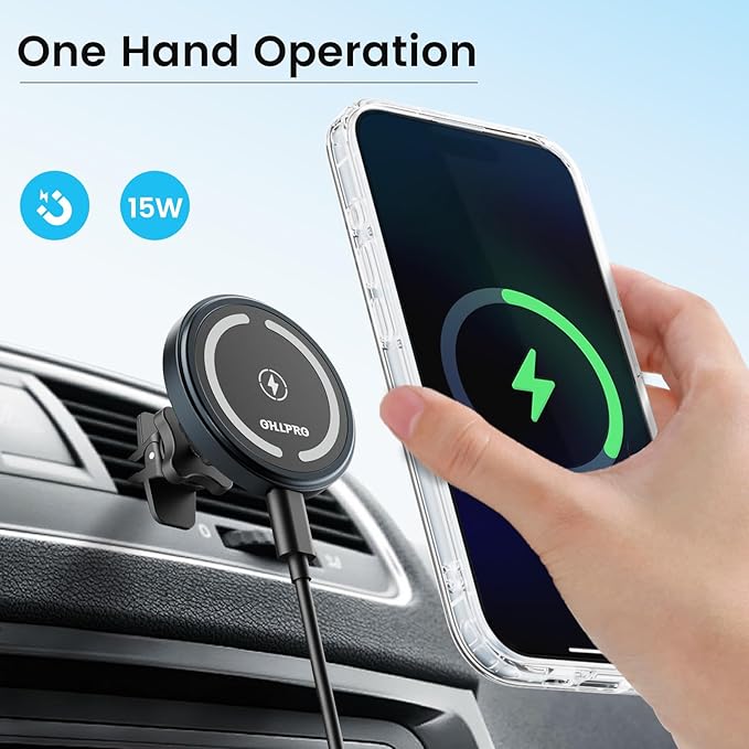 for MagSafe Car Mount Charger iPhone Wireless Car Charger, Stick on Dashboard Magnetic Phone Holder Mount for iPhone 17 Pro Max 16 15 14 Series, 15W Fast Charging, Aluminum Shell