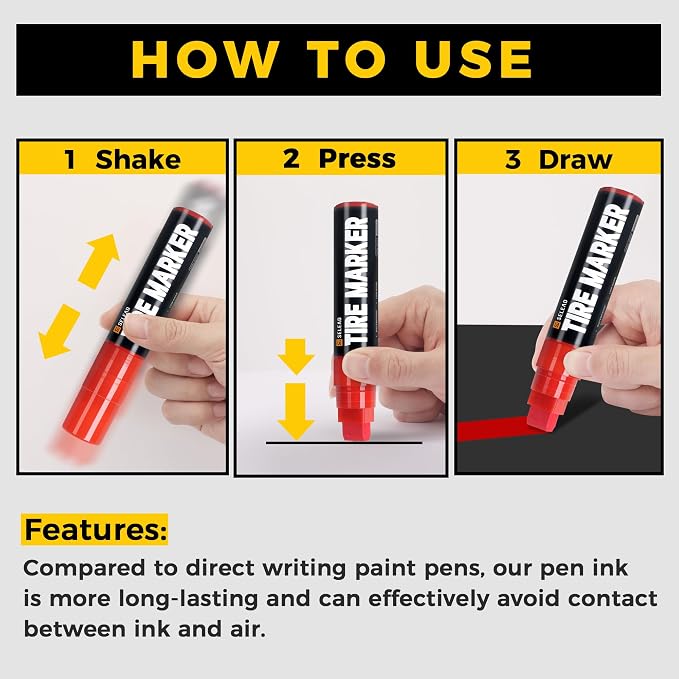 Jumbo Tire Marker White Red - 4 Pack 15mm Wide Tip Paint Pens for Car Tires Lettering, Large Capacity Premium Ink Waterproof Permanent Markers