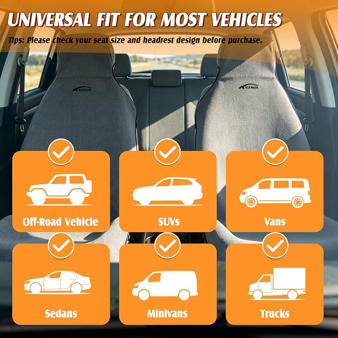 1 Pack Towel Car Seat Cover Towel, Waterproof Washable Front Seat Protectors with Terry Cloth, Non-Slip Backing, Universal Fit for Cars SUVs Trucks,Gym,Beach,Pets, Kids,Road Trips (Gray)