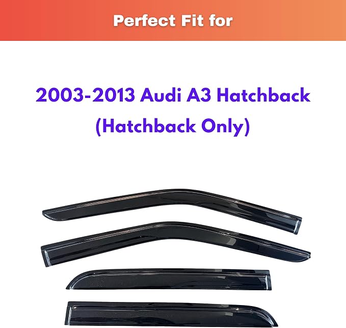 KPY Rain Guards Fit for 2003-2013 Audi A3 Hatchback, Out-Channel Window Visors Vent Wind Deflectors 4PC, Car Accessories for 03-13 Audi A3 (Hatchback Only)