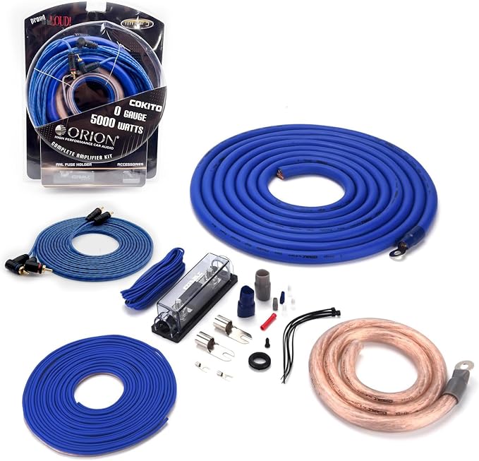 ORION Cobalt COKIT0 0-Gauge CCA Amp Wiring Kit, 100% American Wire Gauge (AWG) Standard, High Current Amplifier Install Kit with Fuse Holder, RCA Cable & Speaker Wire for Car Audio Systems