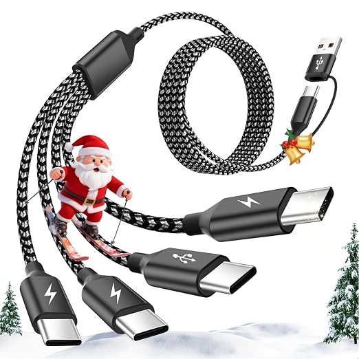 USB C Splitter Multi Charging Cable 1 Pack,USB A/C to USB C Charging Cord,Dual Type C Charger Cord,4 in 2 Multi Charger Cord with 4 Type-C Connectors Compatible with iPhone16/15/Cell Phones Tablets.