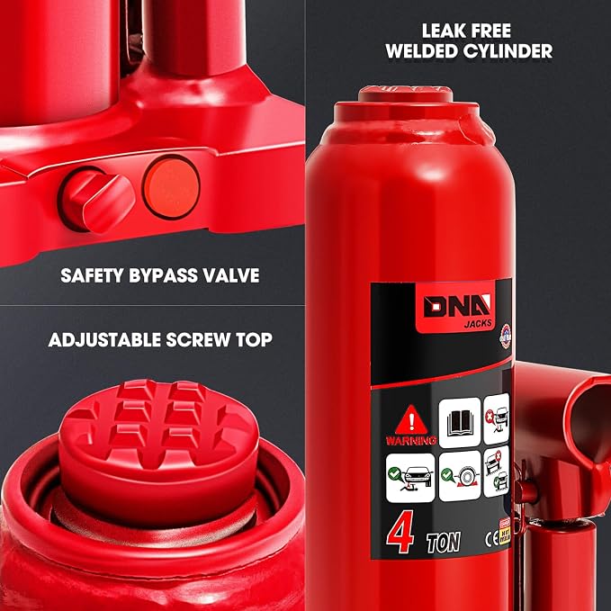 4 Ton / 8000 lbs Lifting Automotive Welded Hydraulic Bottle Jack for Car SUV Pickup, Auto Repair, with Manual Handle & Carrying Storage Case, Red
