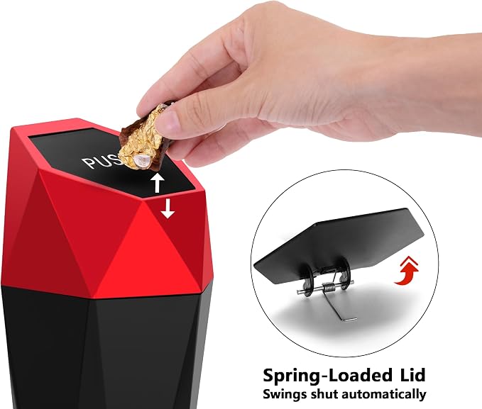 Car Trash Can Cup Holder, Mini Car Trash Can with Lid, Car Accessories for Interior, Leakproof Small Trash Cup for Car, Home with Additional 2 ABS Hooks and 90pcs Trash Bags Red