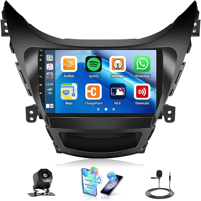 Car Stereo for Hyundai Elantra 2012-2013 9 Inch Car Radio with Bluetooth FM/RDS Carplay Android Auto Mirror Link SWC Backup Camera