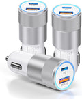 3-Pack Car Charger, 38W Dual Port Fast Charge PD & QC 3.0 Car Adapter Cigarette Lighter USB Plug for iPhone 16/15/14/13 Pro Max, iPad, Galaxy S25/S24/S23 and More (White)